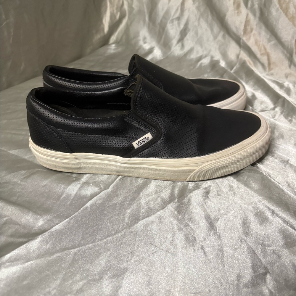 Vans Women’s  Black Leather Slip-On Sneakers